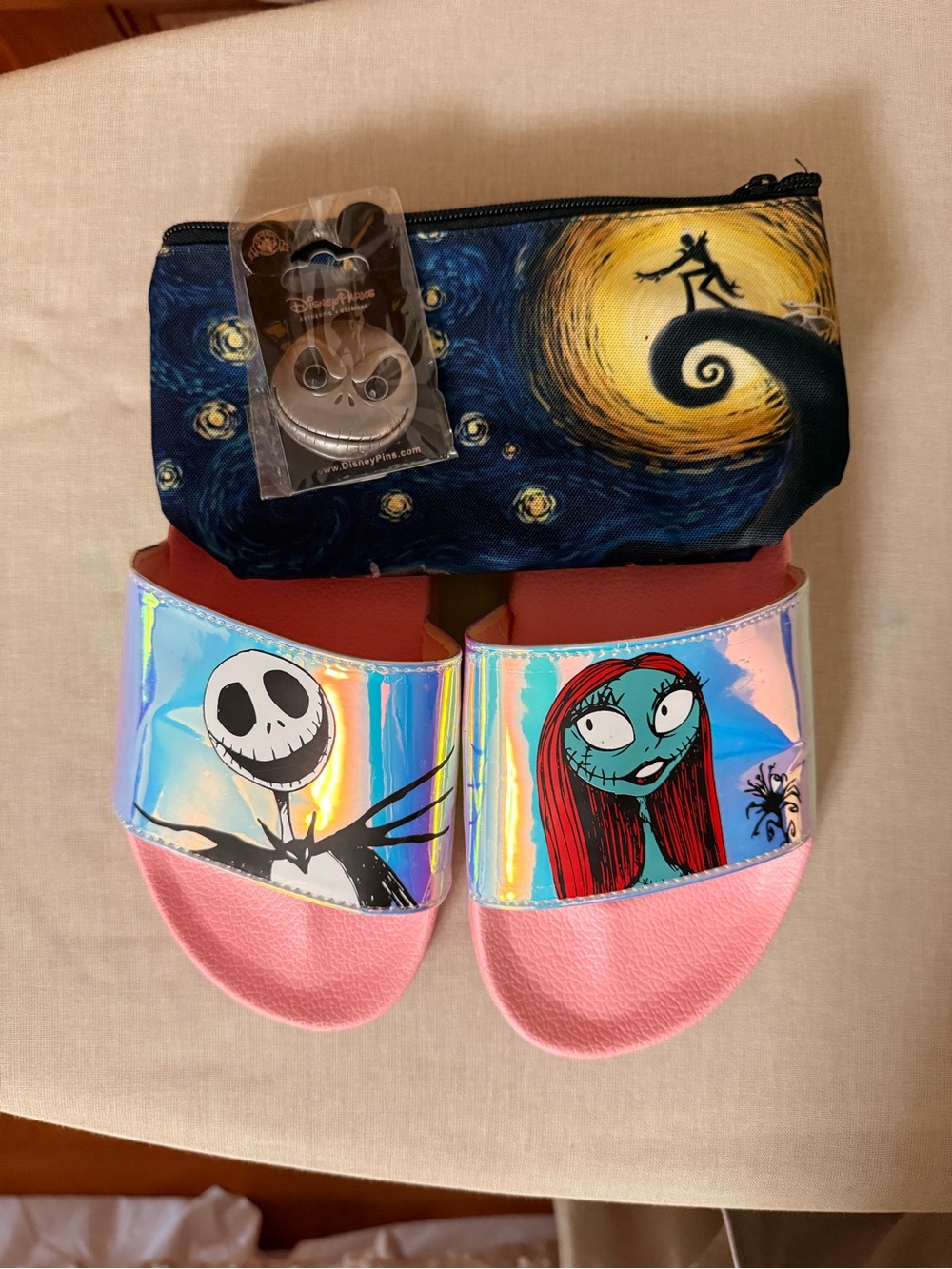 The Nightmare Before Christmas Women’s Pink Jack & Sally Slide Sandals